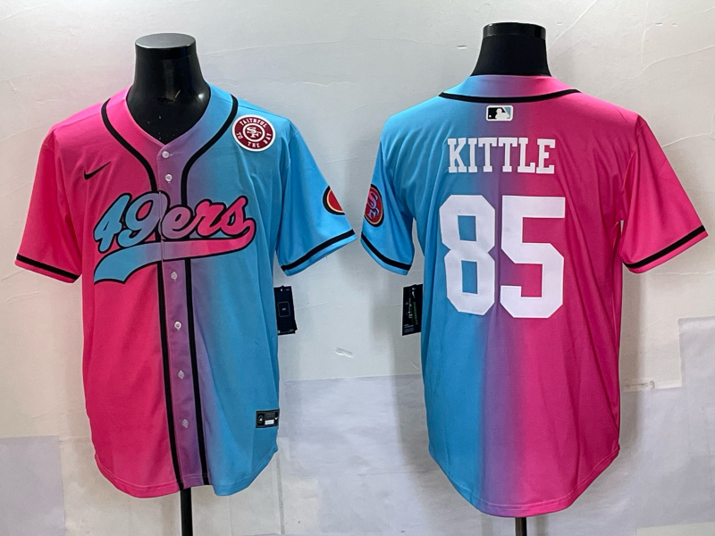 Men 2025 San Francisco 49ers #85 Kittle Pink Blue pink Nike Limited NFL Jersey 003
